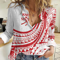 Know Your Status Red Ribbon Personalised Women Casual Shirt Polynesian AIDS Awareness