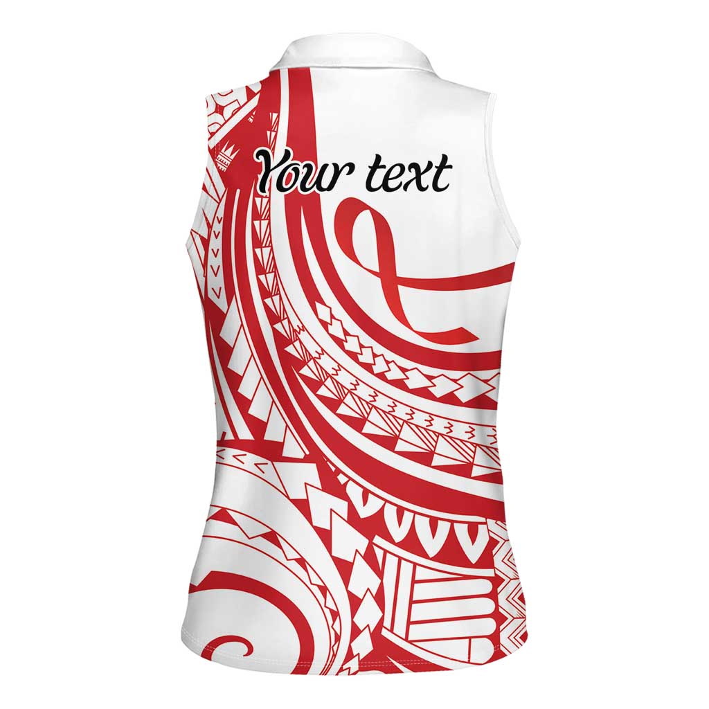 Know Your Status Red Ribbon Personalised Women Sleeveless Polo Shirt Polynesian AIDS Awareness