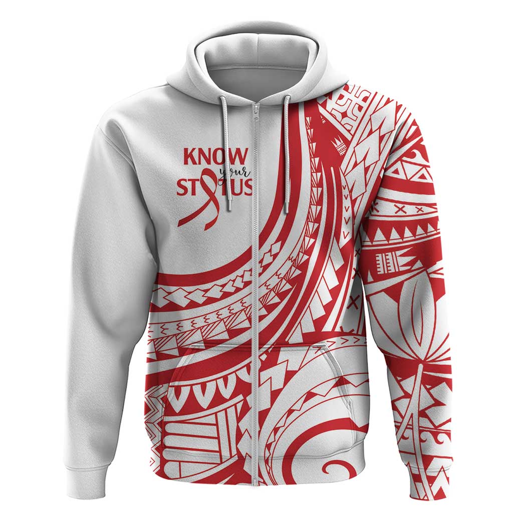 Know Your Status Red Ribbon Personalised Zip Hoodie Polynesian AIDS Awareness