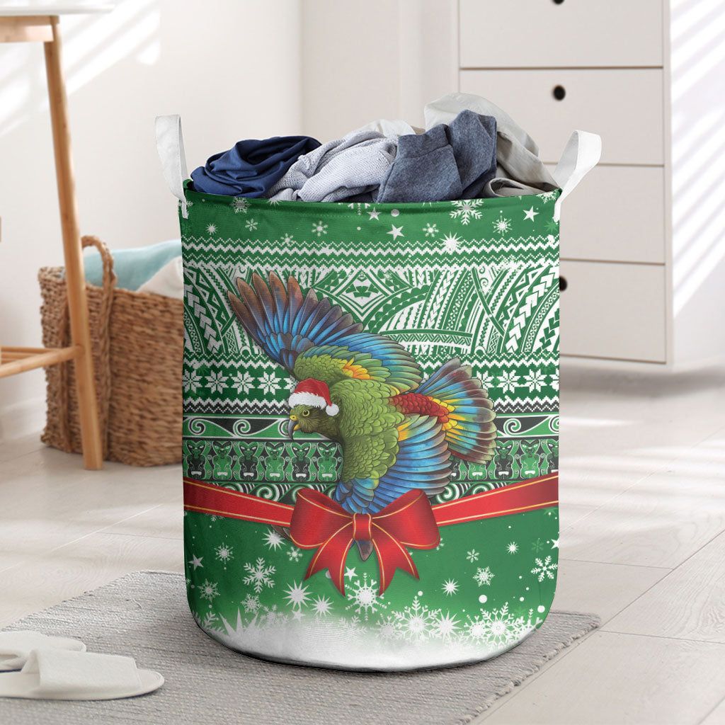 New Zealand Kea Bird Christmas Laundry Basket Maori Inspired Knitted Patterns LT9 Green - Polynesian Pride