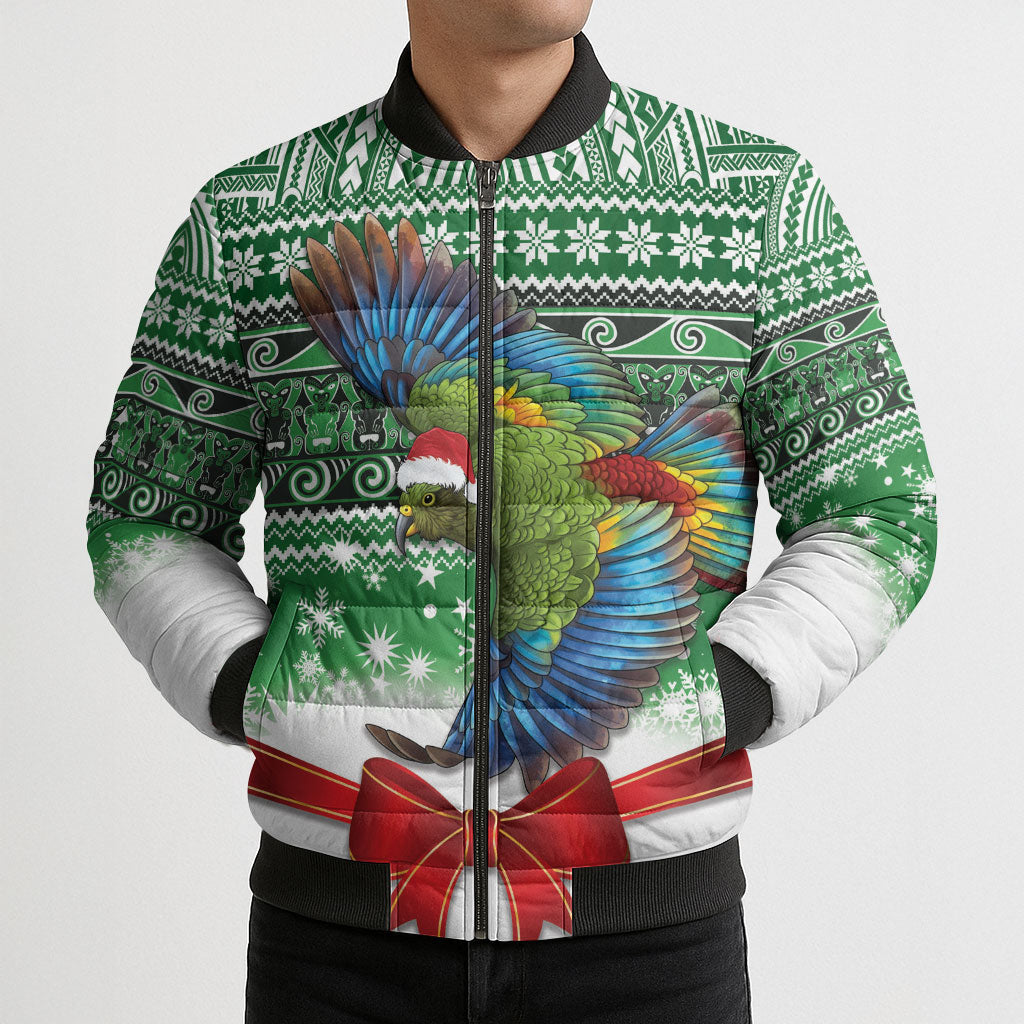 New Zealand Kea Bird Christmas Bomber Puffer Jacket Maori Inspired Knitted Patterns LT9 - Polynesian Pride