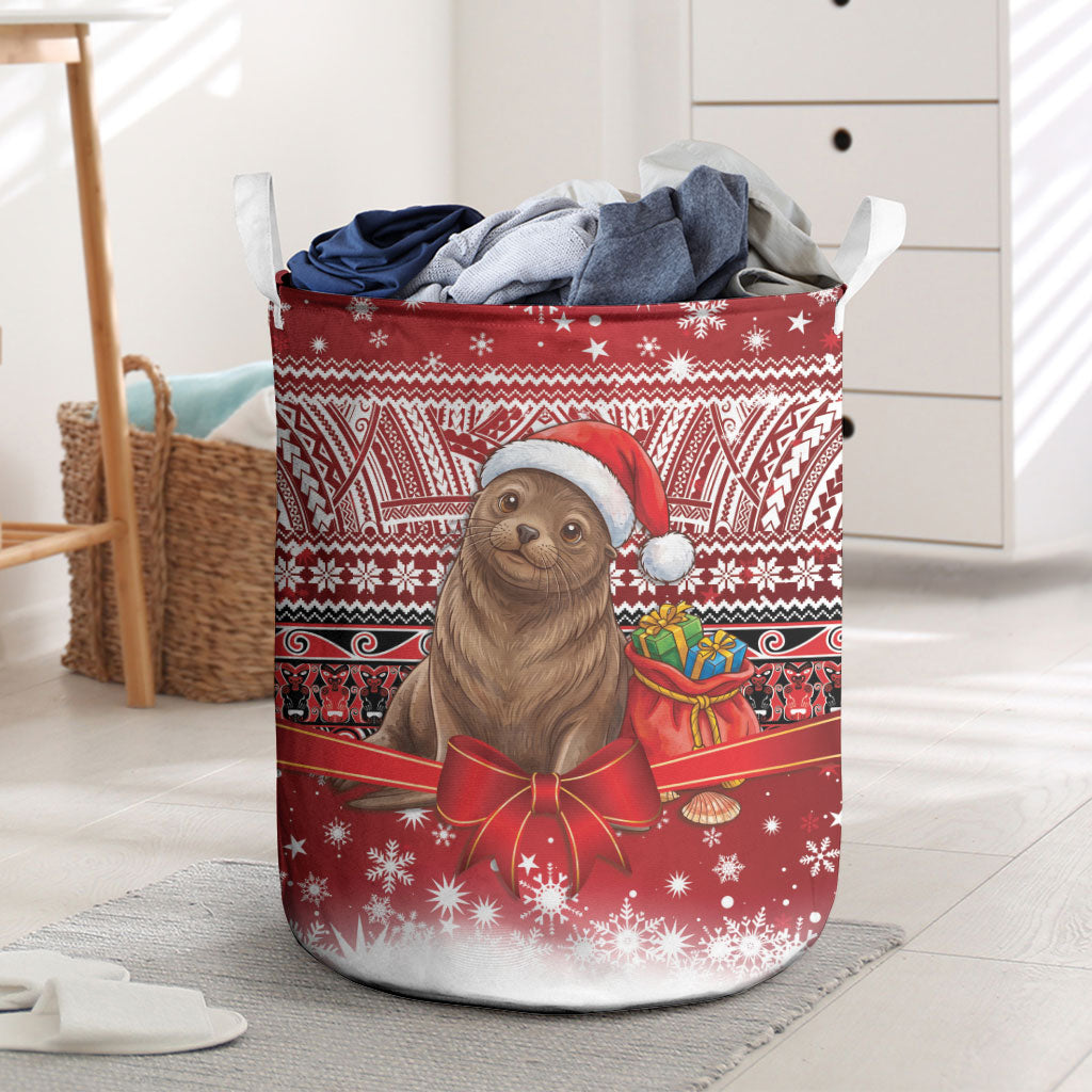 New Zealand Kekeno Seal Christmas Laundry Basket Maori Inspired Knitted Patterns LT9 Red - Polynesian Pride
