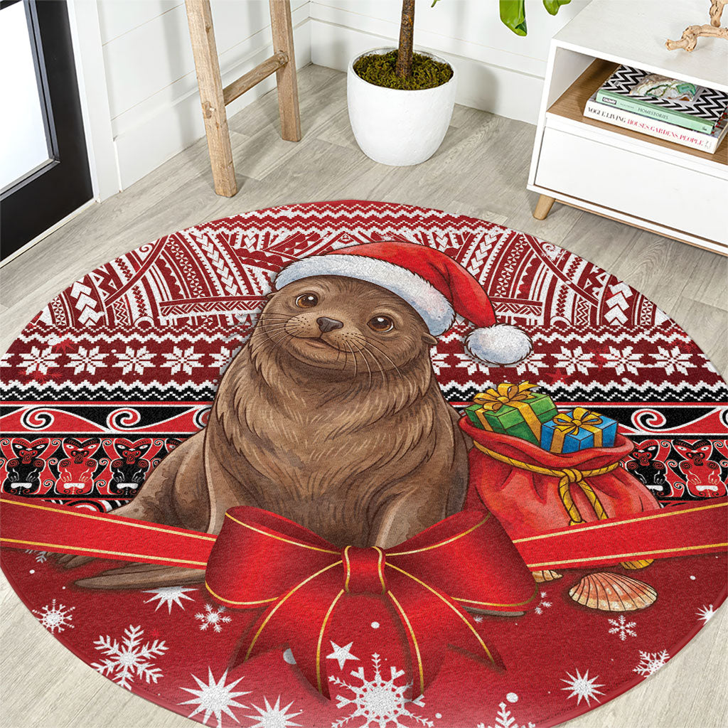 New Zealand Kekeno Seal Christmas Round Carpet Maori Inspired Knitted Patterns LT9 Red - Polynesian Pride