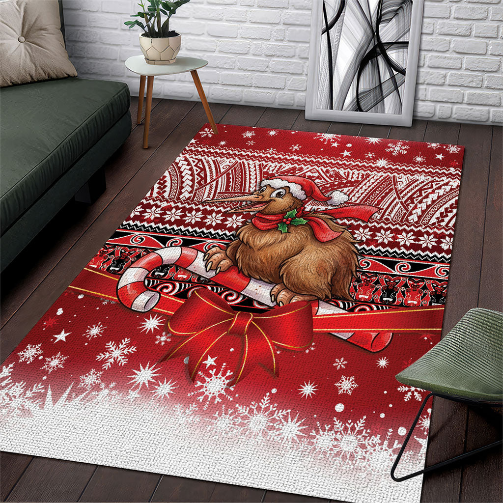 New Zealand Kiwi Bird Christmas Area Rug Maori Inspired Knitted Patterns LT9 Red - Polynesian Pride