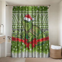 New Zealand Tuatara Christmas Bathroom Set Maori Inspired Knitted Patterns LT9 Shower Curtain Only Green - Polynesian Pride