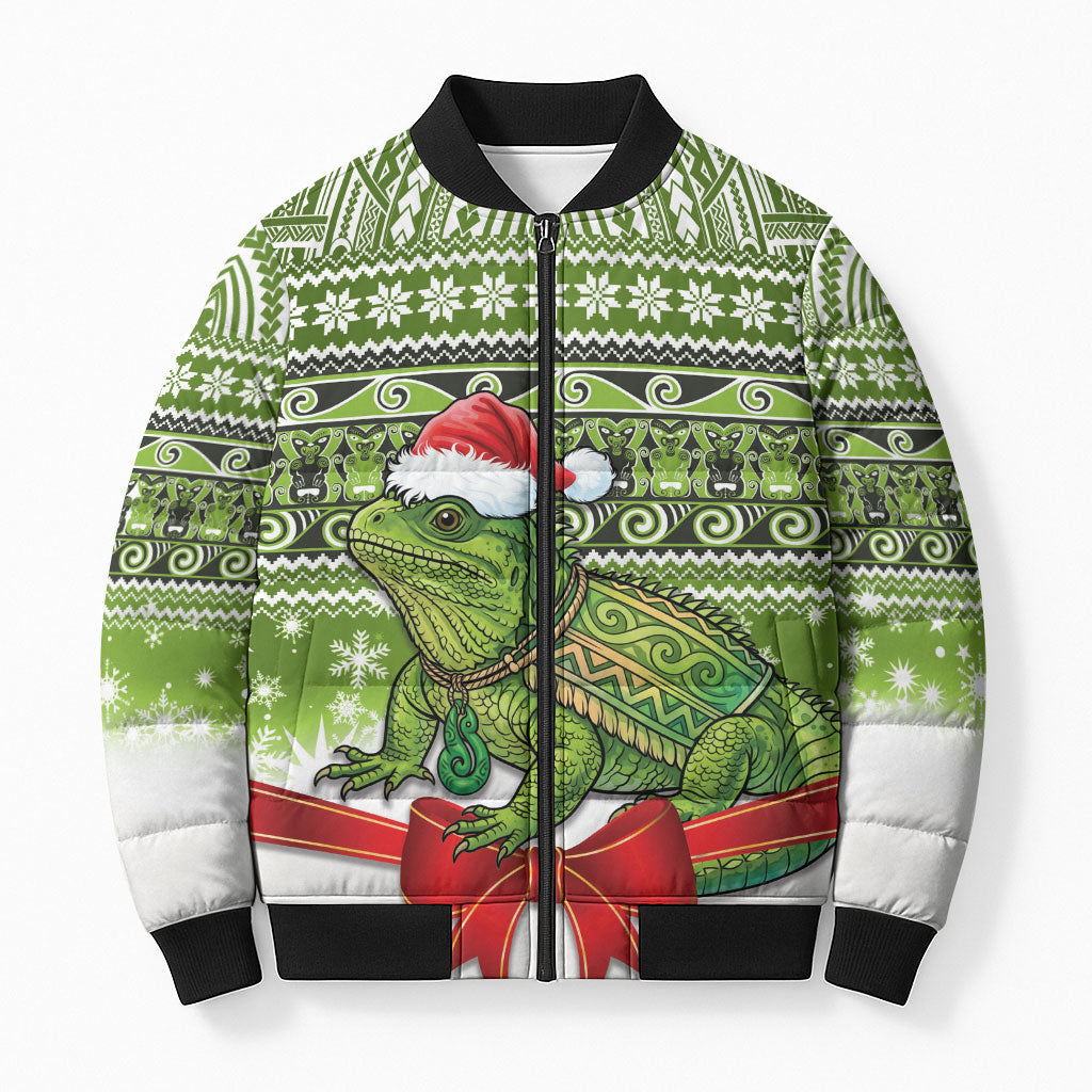 New Zealand Tuatara Christmas Bomber Puffer Jacket Maori Inspired Knitted Patterns