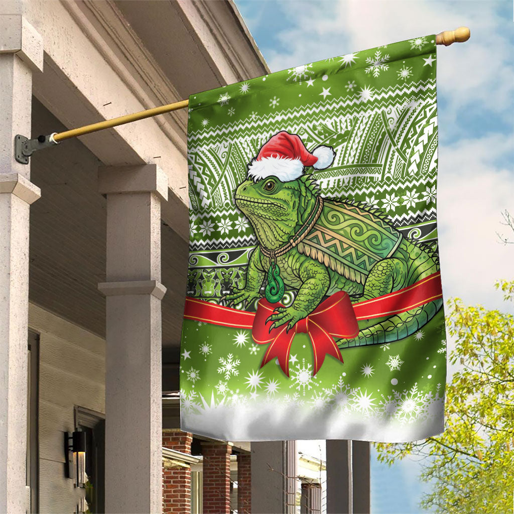 New Zealand Tuatara Christmas Garden Flag Maori Inspired Knitted Patterns LT9 House Flag Green - Polynesian Pride