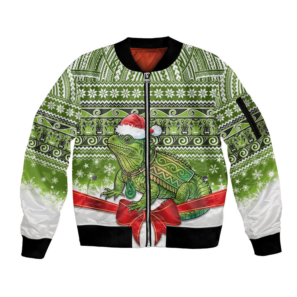 New Zealand Tuatara Christmas Sleeve Zip Bomber Jacket Maori Inspired Knitted Patterns