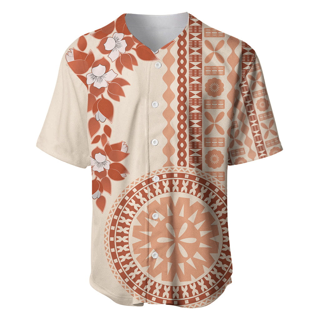 Fiji Tagimoucia Flower With Tapa Tribal Baseball Jersey Beige Color LT9 Beige - Polynesian Pride