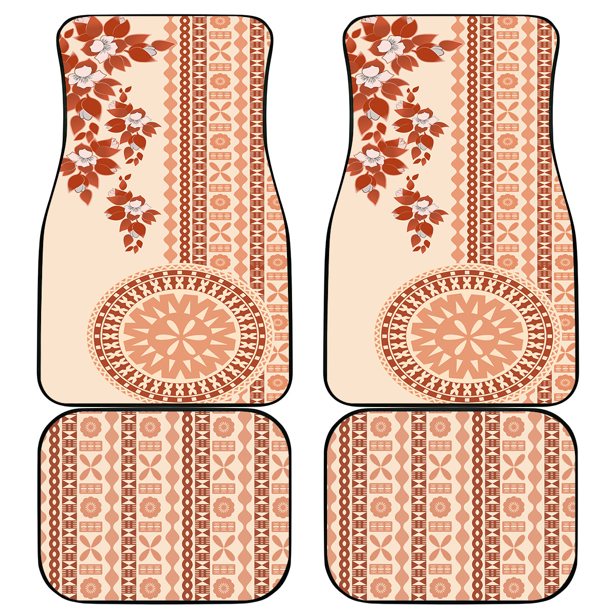 Fiji Tagimoucia Flower With Tapa Tribal Car Mats Beige Color LT9 Beige - Polynesian Pride