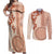 Fiji Tagimoucia Flower With Tapa Tribal Couples Matching Off Shoulder Maxi Dress and Long Sleeve Button Shirt Beige Color LT9 Beige - Polynesian Pride