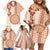 Fiji Tagimoucia Flower With Tapa Tribal Family Matching Off Shoulder Short Dress and Hawaiian Shirt Beige Color LT9 - Polynesian Pride