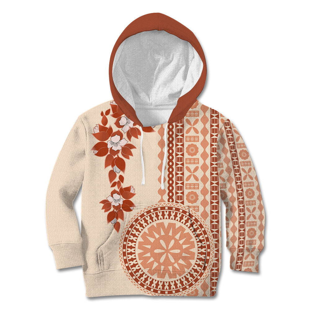 Fiji Tagimoucia Flower With Tapa Tribal Kid Hoodie Beige Color LT9 Beige - Polynesian Pride