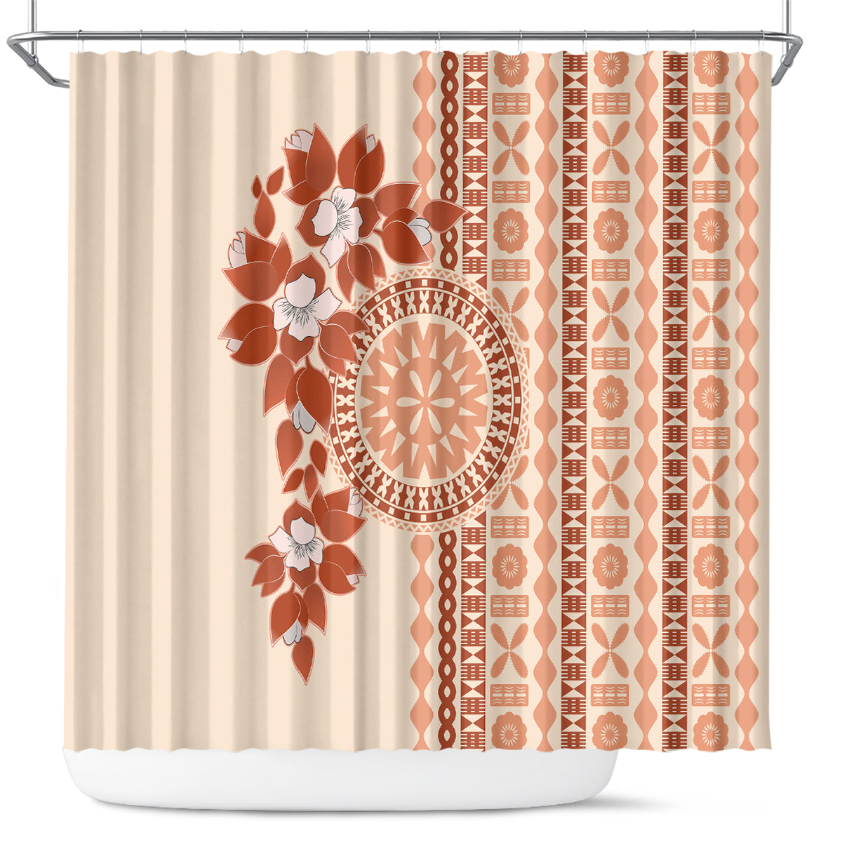 Fiji Tagimoucia Flower With Tapa Tribal Shower Curtain Beige Color LT9 Beige - Polynesian Pride