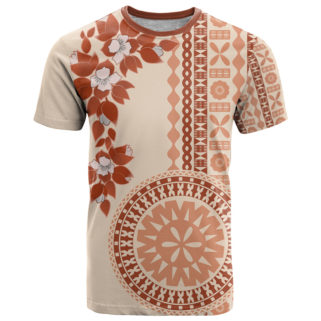 Fiji Tagimoucia Flower With Tapa Tribal T Shirt Beige Color LT9 Beige - Polynesian Pride
