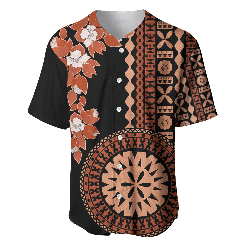 Fiji Tagimoucia Flower With Tapa Tribal Baseball Jersey Brown Color LT9 Brown - Polynesian Pride