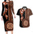 Fiji Tagimoucia Flower With Tapa Tribal Couples Matching Long Sleeve Bodycon Dress and Hawaiian Shirt Brown Color LT9 Brown - Polynesian Pride