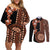 Fiji Tagimoucia Flower With Tapa Tribal Couples Matching Off Shoulder Short Dress and Long Sleeve Button Shirt Brown Color LT9 Brown - Polynesian Pride