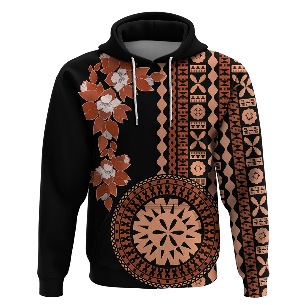 Fiji Tagimoucia Flower With Tapa Tribal Hoodie Brown Color LT9 Pullover Hoodie Brown - Polynesian Pride