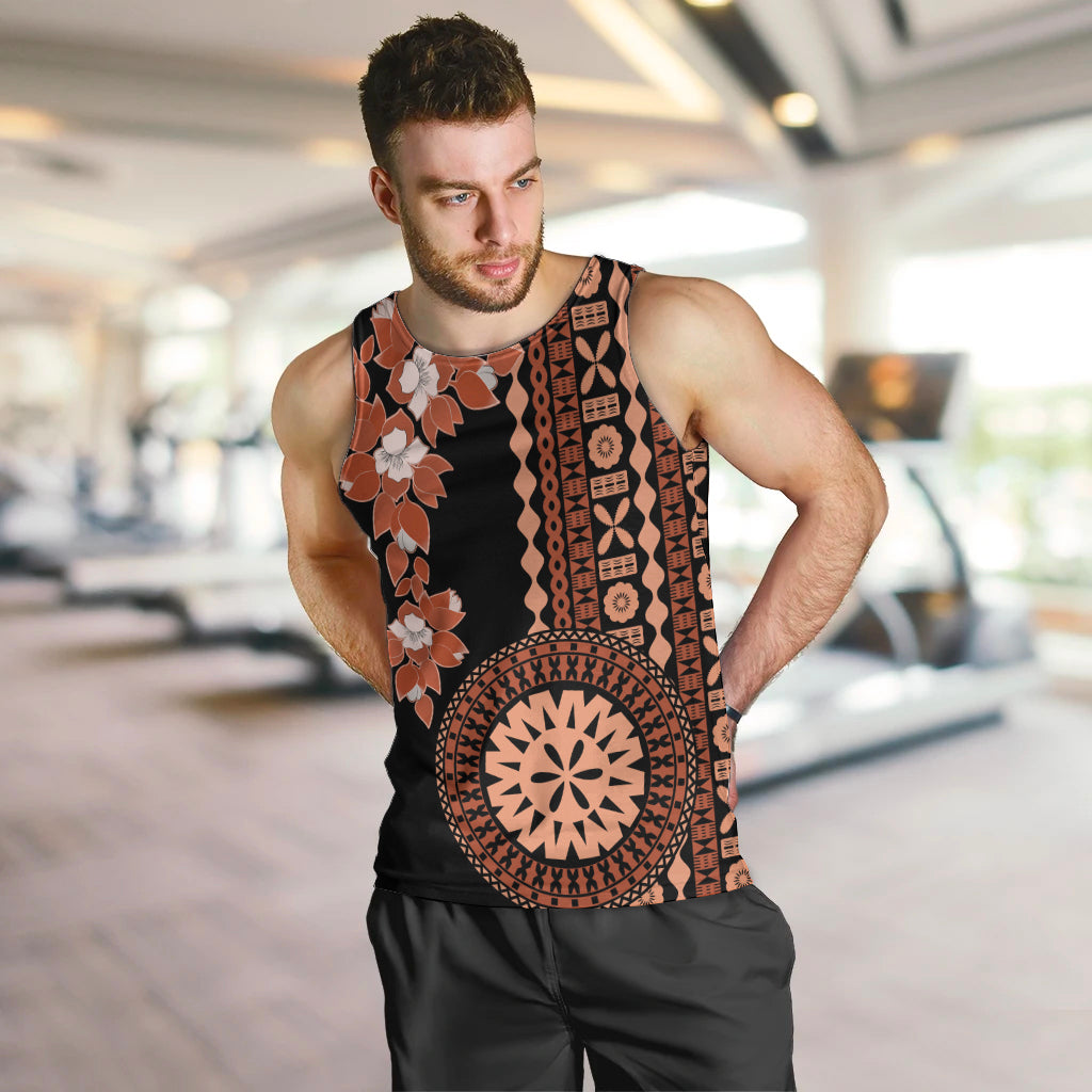 Fiji Tagimoucia Flower With Tapa Tribal Men Tank Top Brown Color LT9 Brown - Polynesian Pride