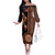 Fiji Tagimoucia Flower With Tapa Tribal Off The Shoulder Long Sleeve Dress Brown Color LT9 Women Brown - Polynesian Pride