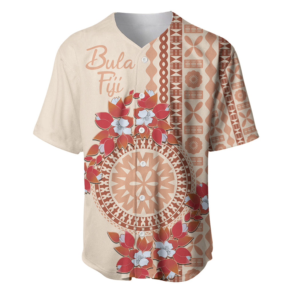 Bula Fiji Tagimoucia Flower Masi Tapa Tribal Baseball Jersey Beige Color LT9 Beige - Polynesian Pride