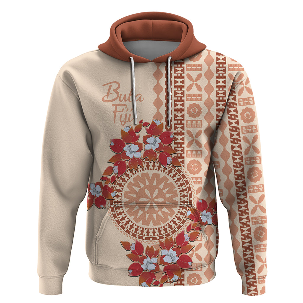 Bula Fiji Tagimoucia Flower Masi Tapa Tribal Hoodie Beige Color LT9 Pullover Hoodie Beige - Polynesian Pride