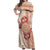 Bula Fiji Tagimoucia Flower Masi Tapa Tribal Off Shoulder Maxi Dress Beige Color LT9 Women Beige - Polynesian Pride