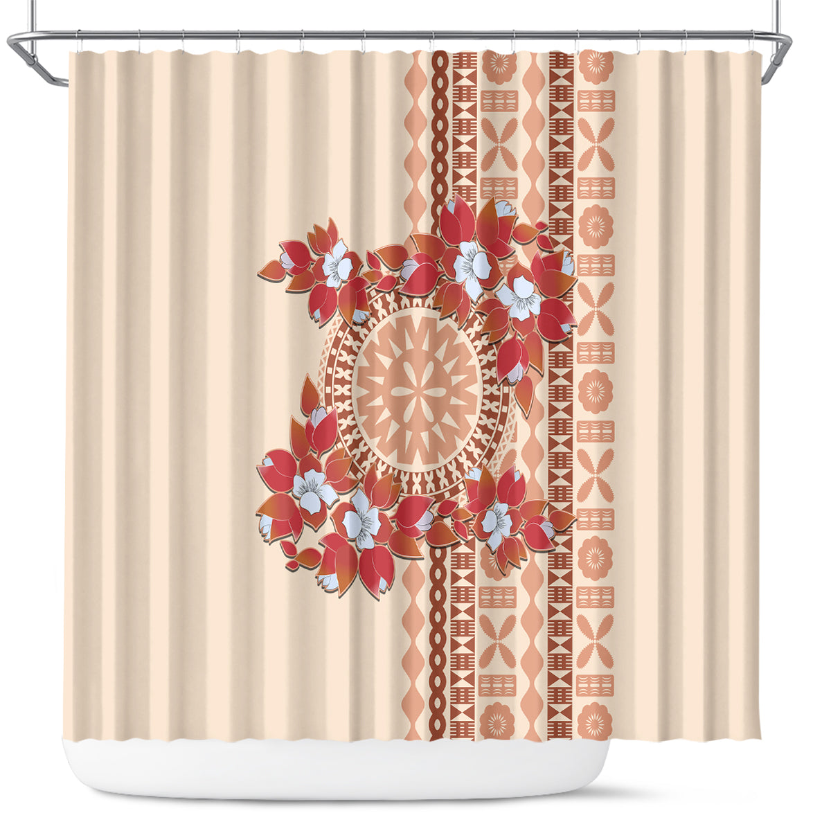 Bula Fiji Tagimoucia Flower Masi Tapa Tribal Shower Curtain Beige Color LT9 Beige - Polynesian Pride