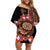 Bula Fiji Tagimoucia Flower Masi Tapa Tribal Off Shoulder Short Dress Brown Color LT9 Women Brown - Polynesian Pride