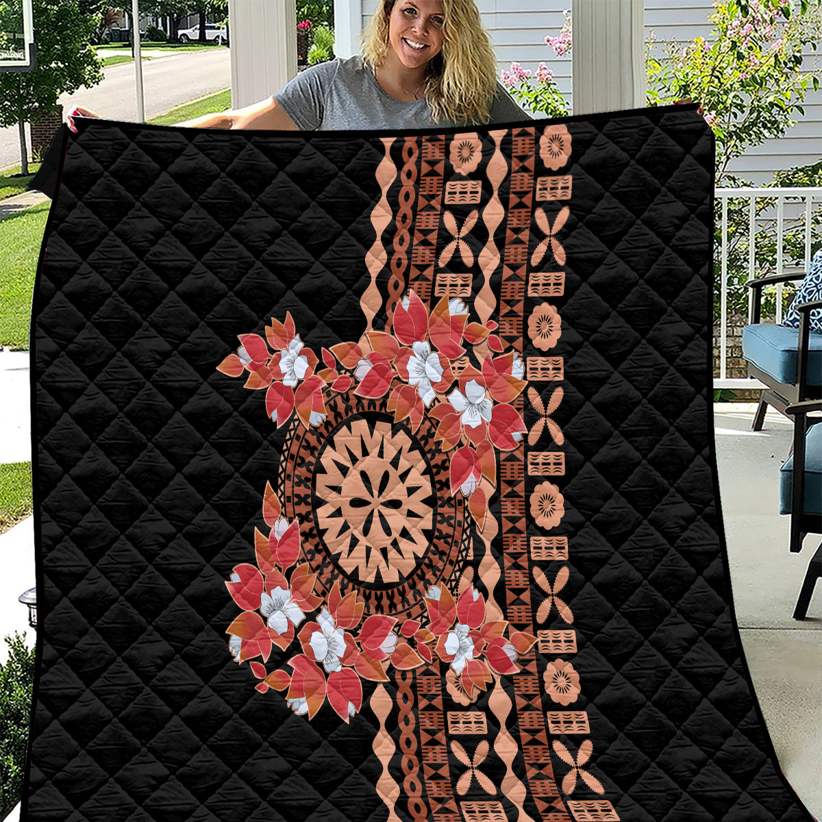 Bula Fiji Tagimoucia Flower Masi Tapa Tribal Quilt Brown Color LT9 Brown - Polynesian Pride