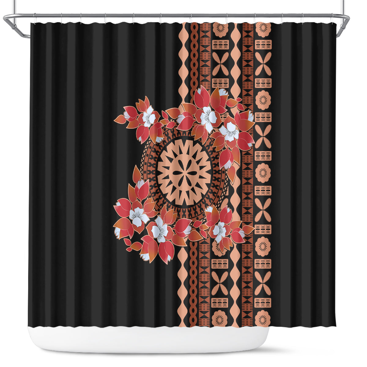 Bula Fiji Tagimoucia Flower Masi Tapa Tribal Shower Curtain Brown Color LT9 Brown - Polynesian Pride