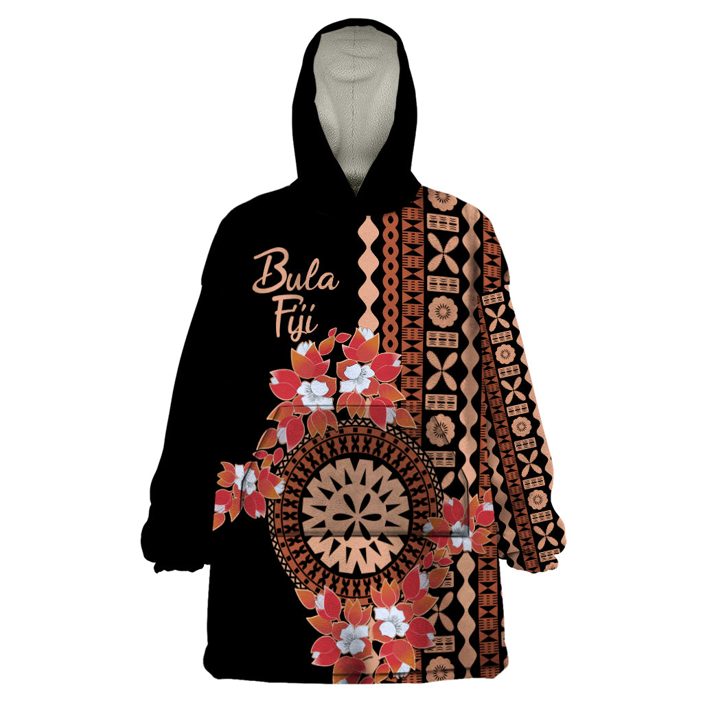 Bula Fiji Tagimoucia Flower Masi Tapa Tribal Wearable Blanket Hoodie Brown Color LT9 One Size Brown - Polynesian Pride