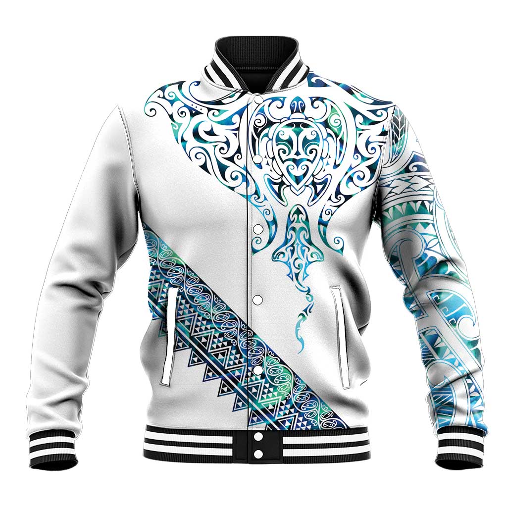 Kahui Whetu Paua shell Kowhaiwhai Taniko Personalised Baseball Jacket Manta Ray Shark-Turtle Maori Tribal Style LT9 Unisex Blue - Polynesian Pride