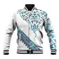 Kahui Whetu Paua shell Kowhaiwhai Taniko Personalised Baseball Jacket Manta Ray Shark-Turtle Maori Tribal Style LT9 Unisex Blue - Polynesian Pride
