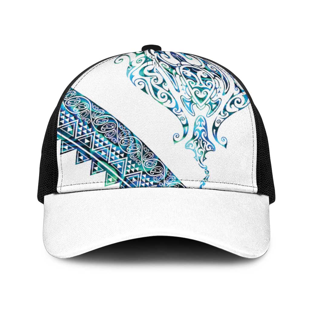Kahui Whetu Paua shell Kowhaiwhai Taniko Baseball Net Cap Manta Ray Shark-Turtle Maori Tribal Style LT9 One Size Black Blue - Polynesian Pride