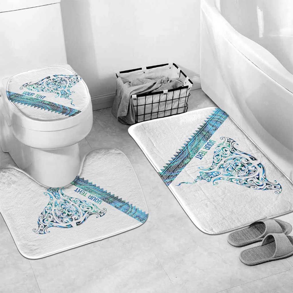 Kahui Whetu Paua shell Kowhaiwhai Taniko Personalised Bathroom Set Manta Ray Shark-Turtle Maori Tribal Style LT9 Mat Set Only (3 pcs) One Size Blue - Polynesian Pride
