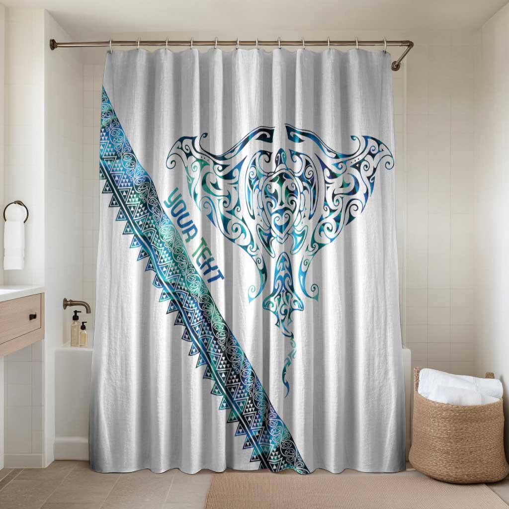 Kahui Whetu Paua shell Kowhaiwhai Taniko Personalised Bathroom Set Manta Ray Shark-Turtle Maori Tribal Style LT9 Shower Curtain Only Blue - Polynesian Pride