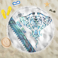 Kahui Whetu Paua shell Kowhaiwhai Taniko Personalised Beach Blanket Manta Ray Shark-Turtle Maori Tribal Style LT9 One Size 150cm Blue - Polynesian Pride