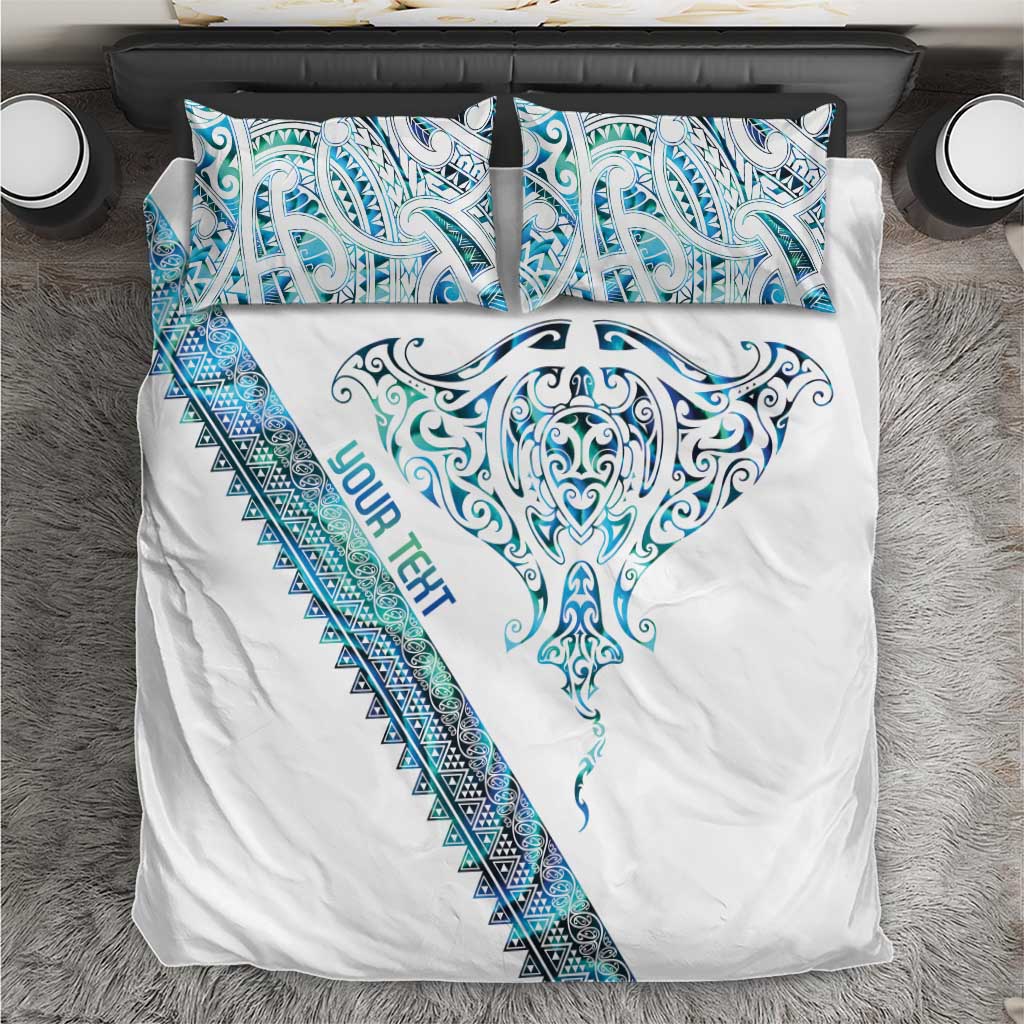 Kahui Whetu Paua shell Kowhaiwhai Taniko Personalised Bedding Set Manta Ray Shark-Turtle Maori Tribal Style LT9 Blue - Polynesian Pride