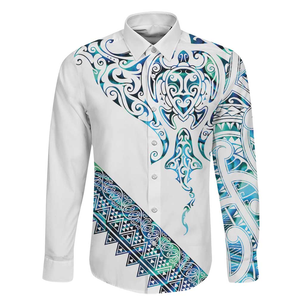 Kahui Whetu Paua shell Kowhaiwhai Taniko Personalised Family Matching Long Sleeve Bodycon Dress and Hawaiian Shirt Manta Ray Shark-Turtle Maori Tribal Style