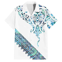 Kahui Whetu Paua shell Kowhaiwhai Taniko Personalised Family Matching Off The Shoulder Long Sleeve Dress and Hawaiian Shirt Manta Ray Shark-Turtle Maori Tribal Style