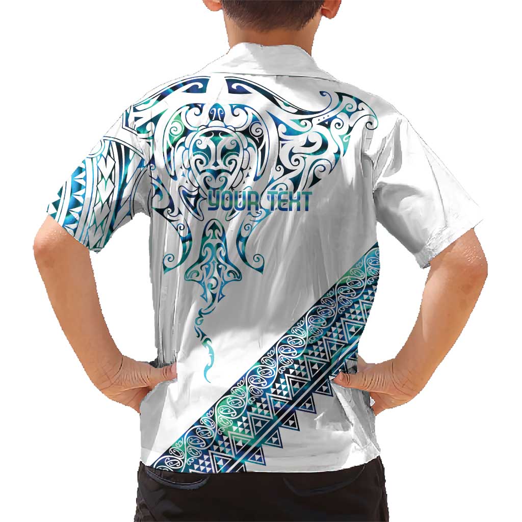Kahui Whetu Paua shell Kowhaiwhai Taniko Personalised Family Matching Off Shoulder Maxi Dress and Hawaiian Shirt Manta Ray Shark-Turtle Maori Tribal Style