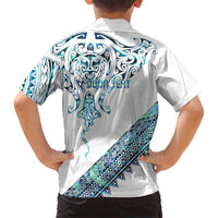 Kahui Whetu Paua shell Kowhaiwhai Taniko Personalised Family Matching Off Shoulder Short Dress and Hawaiian Shirt Manta Ray Shark-Turtle Maori Tribal Style