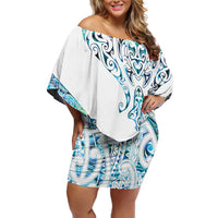 Kahui Whetu Paua shell Kowhaiwhai Taniko Personalised Family Matching Off Shoulder Short Dress and Hawaiian Shirt Manta Ray Shark-Turtle Maori Tribal Style