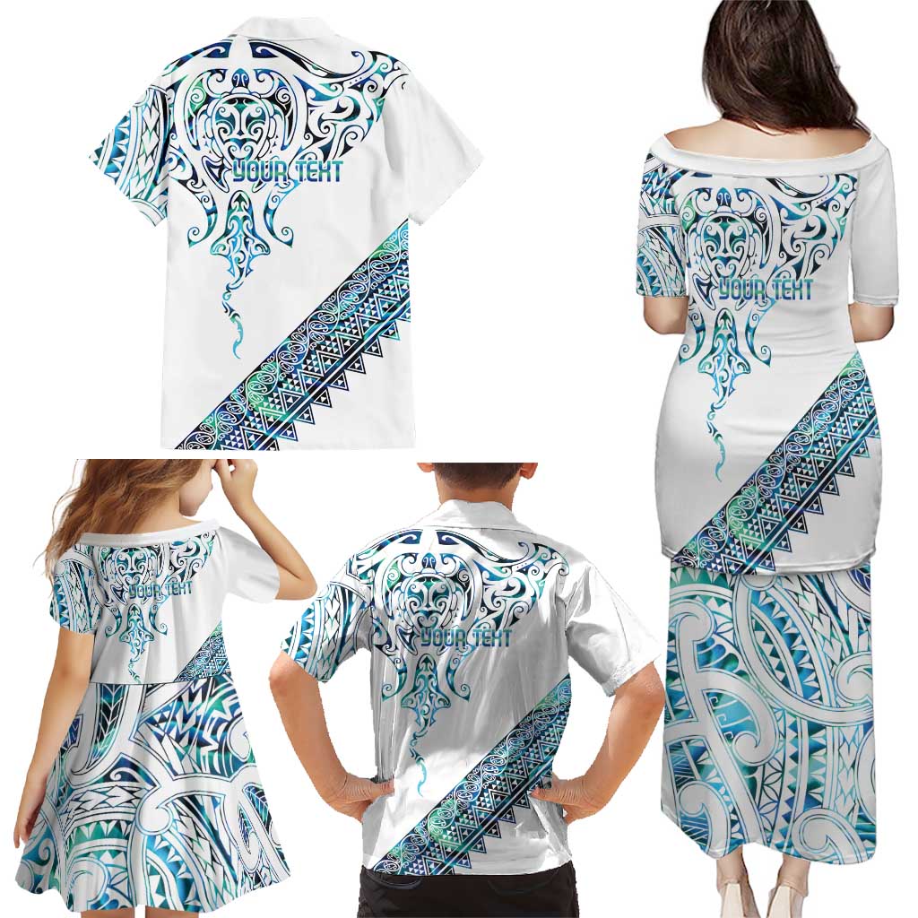 Kahui Whetu Paua shell Kowhaiwhai Taniko Personalised Family Matching Puletasi and Hawaiian Shirt Manta Ray Shark-Turtle Maori Tribal Style