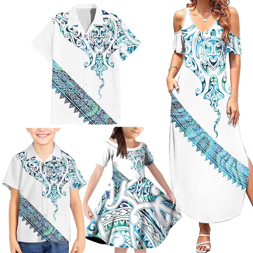 Kahui Whetu Paua shell Kowhaiwhai Taniko Personalised Family Matching Summer Maxi Dress and Hawaiian Shirt Manta Ray Shark-Turtle Maori Tribal Style LT9 - Polynesian Pride