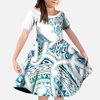 Kahui Whetu Paua shell Kowhaiwhai Taniko Personalised Kid Short Sleeve Dress Manta Ray Shark-Turtle Maori Tribal Style