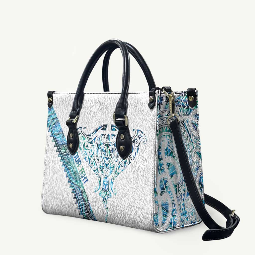 Kahui Whetu Paua shell Kowhaiwhai Taniko Personalised Leather Bag Manta Ray Shark-Turtle Maori Tribal Style LT9 Blue - Polynesian Pride