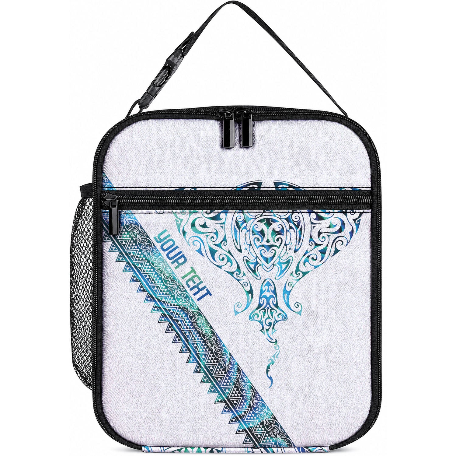 Kahui Whetu Paua shell Kowhaiwhai Taniko Personalised Lunch Bag Manta Ray Shark-Turtle Maori Tribal Style LT9 10.2 × 8.3 × 4.3 inch Blue - Polynesian Pride
